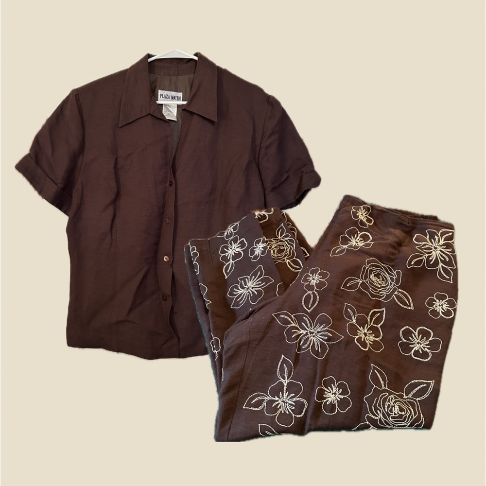 plaza south brown pant suit | plus size 18